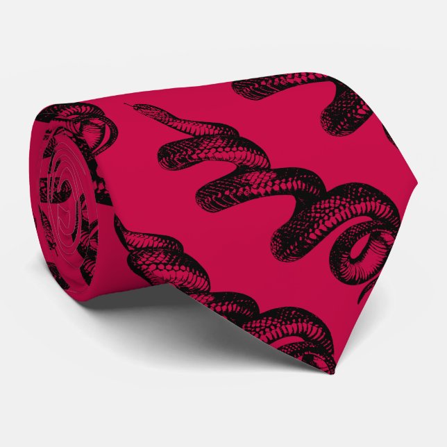 poisonous snake with red background neck tie (Rolled)