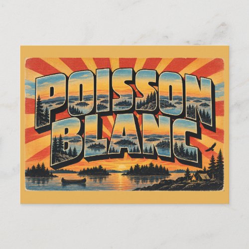 Poisson Blanc QC Island Canoe Camping Art Postcard