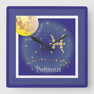 Poissons 19 février at 20 mars square wall clock