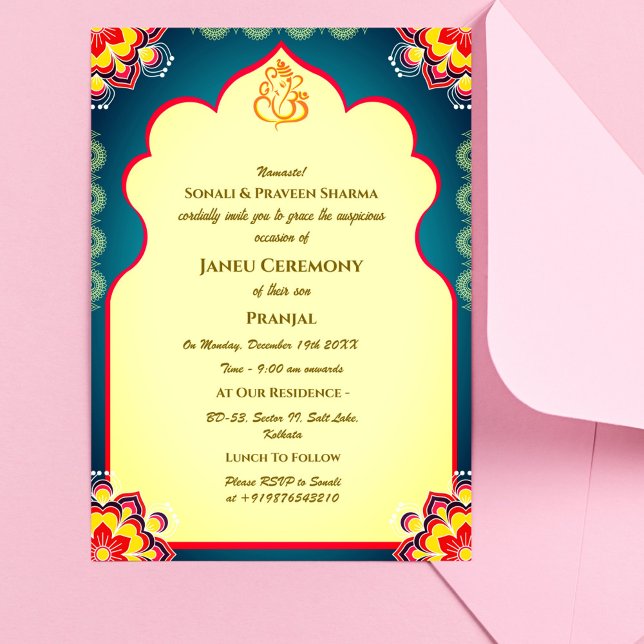 Poite Janeu Upanayanam Hindu Holy Thread Blue Gold Invitation (Creator Uploaded)