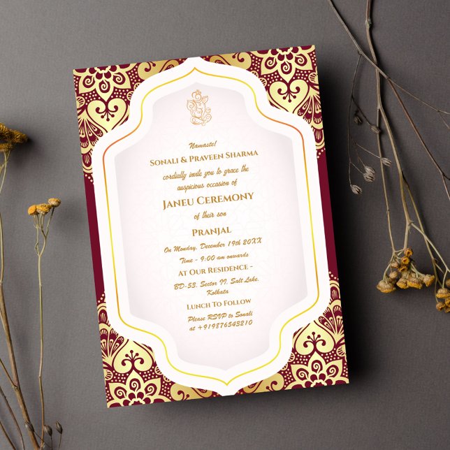 Poite Janeu Upanayanam Hindu Holy Thread Blue Gold Invitation (Creator Uploaded)