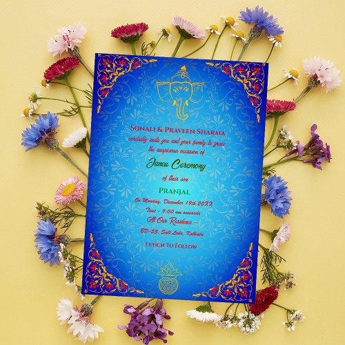 Poite Janeu Upanayanam Hindu Holy Thread Blue Gold Invitation