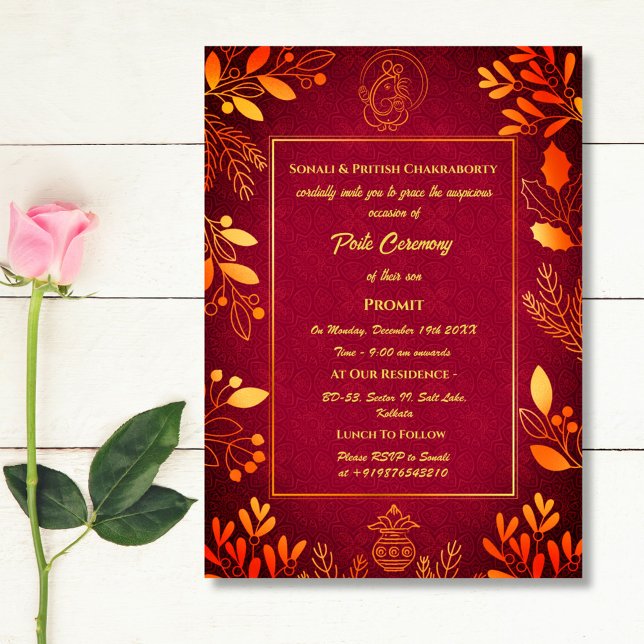 Poite Janeu Upanayanam Hindu Holy Thread Floral Invitation (Creator Uploaded)