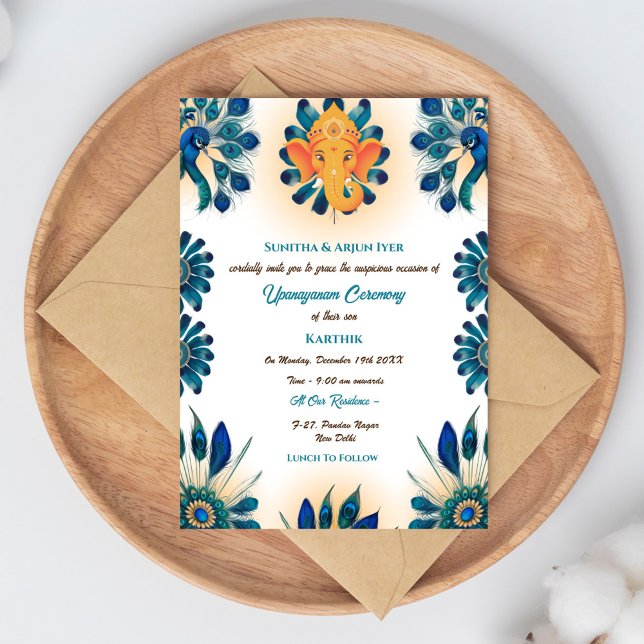 Poite Janeu Upanayanam Hindu Holy Thread Peacock Invitation (Creator Uploaded)