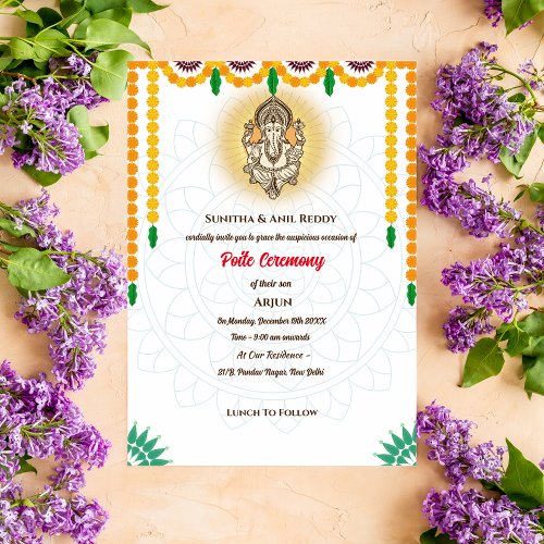 Poite Upanayanam Holy Thread Janeu Hindu Ceremony Invitation