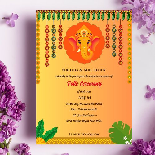 Poite Upanayanam Holy Thread Janeu Hindu Ceremony Invitation