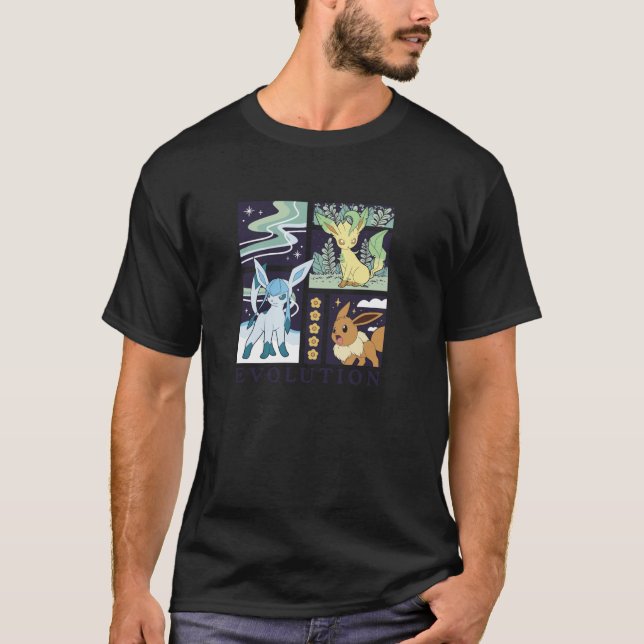 Pok mon Eevee Glaceon Leafeon Evolution Ice Grass  T-Shirt (Front)