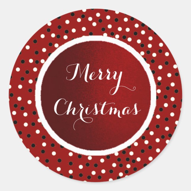 Poke A Dot Red Blk&White Sticker-Merry Christmas Classic Round Sticker (Front)