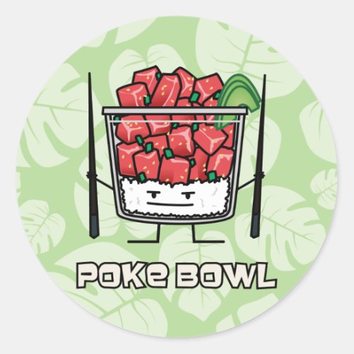Poke bowl Hawaii raw fish salad chopsticks aku Classic Round Sticker