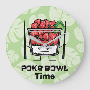 Poke bowl Hawaii raw fish salad chopsticks aku Large Clock