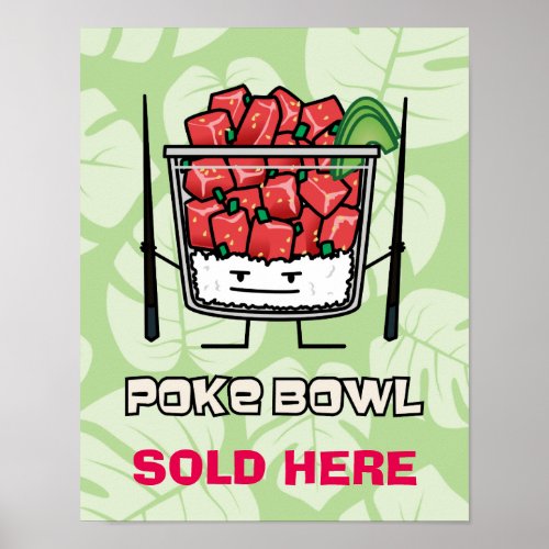 Poke bowl Hawaii raw fish salad chopsticks aku Poster