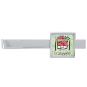 Poke bowl Hawaii raw fish salad chopsticks aku Silver Finish Tie Clip