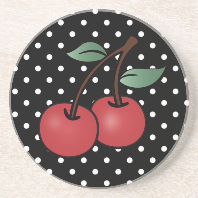 POKE DOT ROCKABILLY CHERRIES SANDSTONE COASTER (Front)
