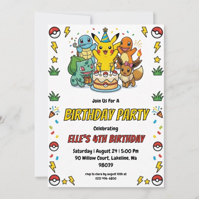 Pokémon Birthday Invitations (Front)