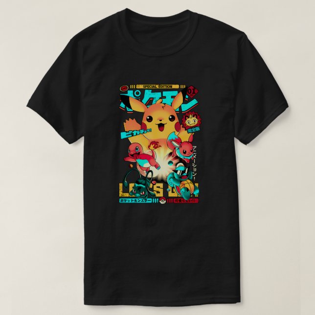 Pokémon Kanto Starters Anime Art T-Shirt (Design Front)