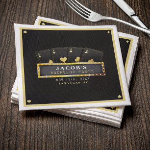 Poker Aces Black & Gold Bachelor Party Napkins