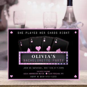 Poker Aces Pink & Black Bachelorette Party Invitation