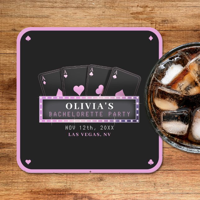 Poker Aces Pink & Black Bachelorette Party Square Paper Coaster (Poker Aces Pink & Black Bachelorette Party Square Paper Coaster
)