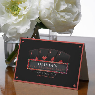 Poker Aces Red & Black 21st Birthday Party Letterpress Thank You Card