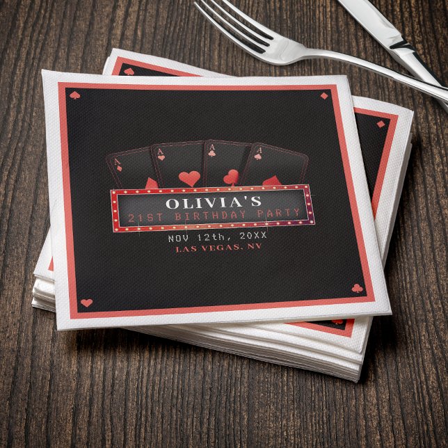 Poker Aces Red & Black 21st Birthday Party Napkins (Creator Uploaded)