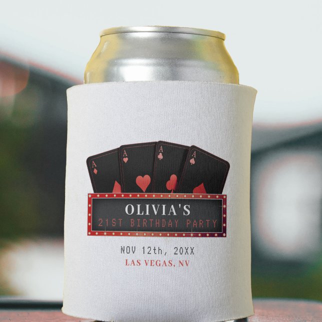 Poker Aces Red & Black 21st Birthday Party White Can Cooler (Poker Aces Red & Black 21st Birthday Party Can Cooler
)