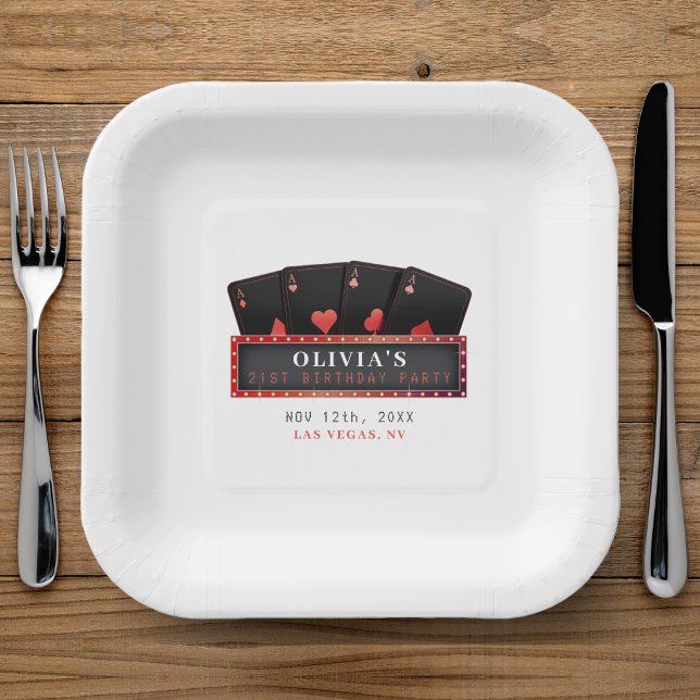 Poker Aces Red & Black 21st Birthday Party White Paper Plates (Poker Aces Red & Black 21st Birthday Party Paper Plates
)