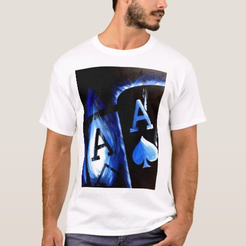 Poker Art Blue Flame Pocket Aces Las Vegas T_shirt
