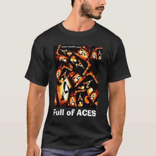 POKER ART FLAMING ACES COLLAGE T_Shirt