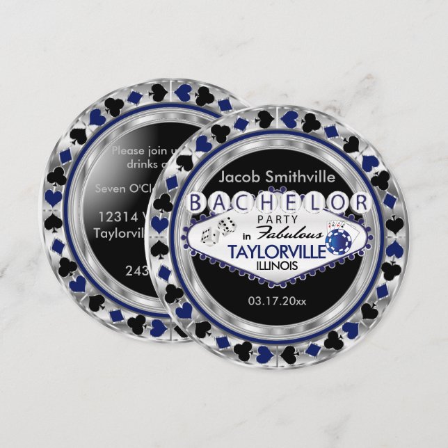 Poker Bachelor Party Invitation - DIY City & State (Front/Back)