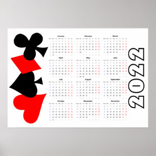 Poker Calendar 2022 Poster - Monday start