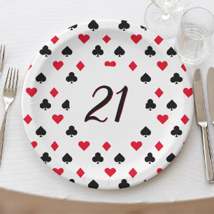 Poker Card Suit Pattern 21st Birthday Paper Plates
