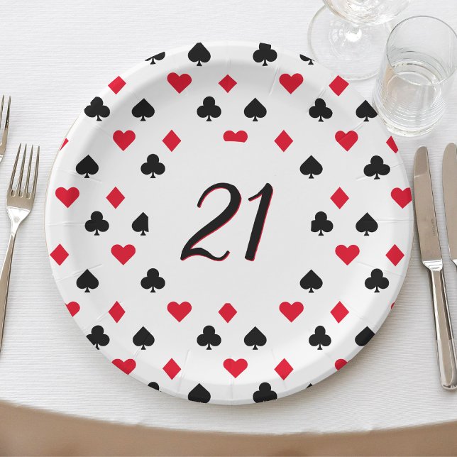 Poker Card Suit Pattern 21st Birthday Paper Plates (Basketball Birthday Party Paper Plates
)