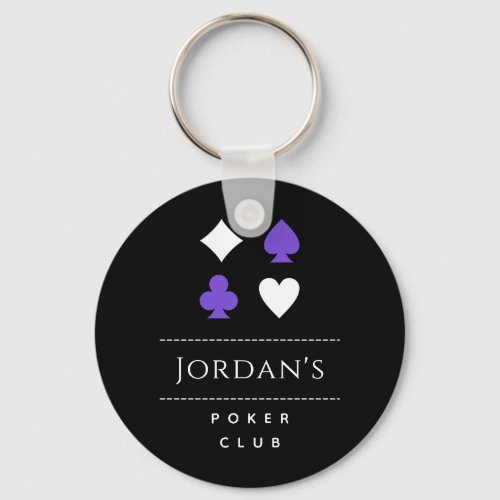 Poker Card Suit Symbols Black White Purple  Name Keychain