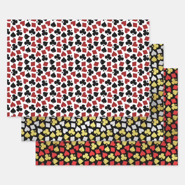 Poker Card Suits Las Vegas Casino Gambler Patterns Wrapping Paper Sheets (Set)