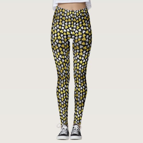 Poker Card Suits Vegas Casino Gambler Gold Silver Leggings