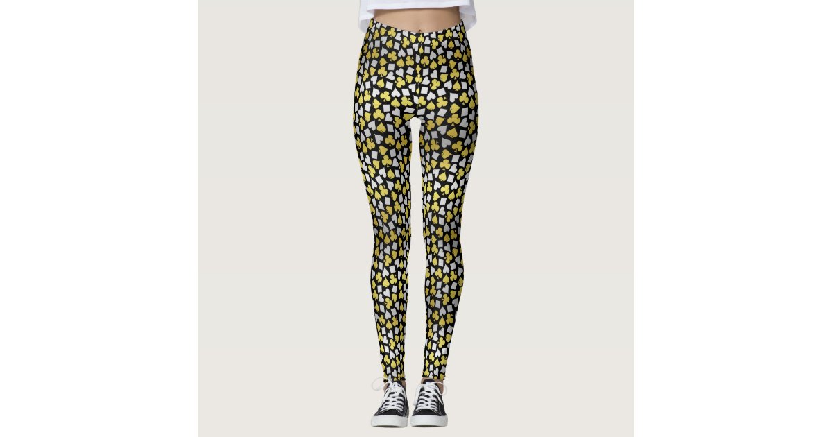 Poker Card Suits Vegas Casino Gambler Gold Silver Leggings | Zazzle