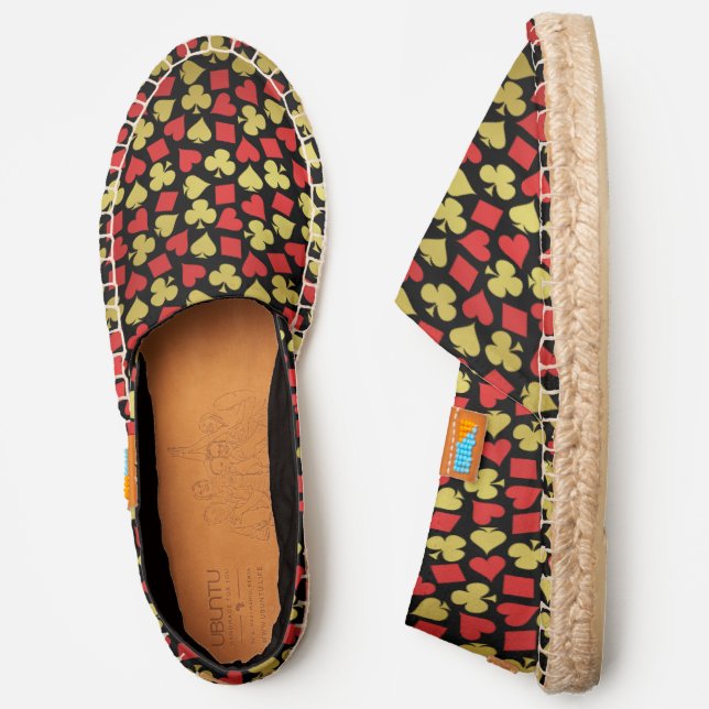 Poker Card Suits Vegas Casino Gambler Red Gold Espadrilles (Side)