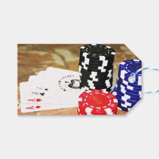 Poker Cards Aces Chips Gambling Casino Win Game Gift Tags