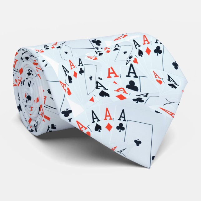 Poker Cards Aces Pattern, Neck Tie (Rolled)