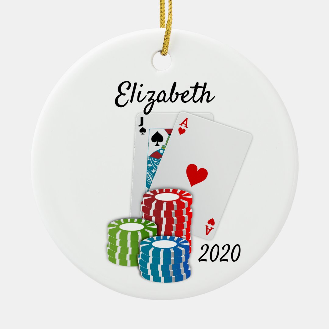 Poker Cards Casino Chips Gambling Ceramic Ornament | Zazzle