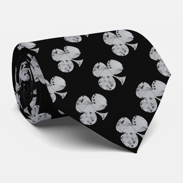 Poker Cards Clubs In A CLUBS Shape, Neck Tie (Rolled)