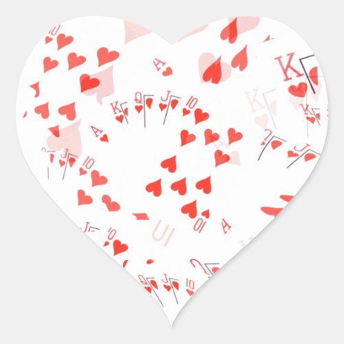 Poker Cards Hearts Straight Flush Pattern Heart Sticker