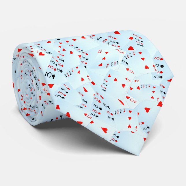 Poker Cards Number Threes Pattern, Neck Tie (Rolled)