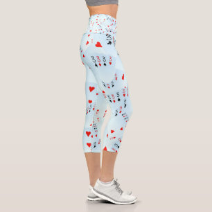 Poker Cards Quad Threes, Ladies Capri Leggings. Leggings