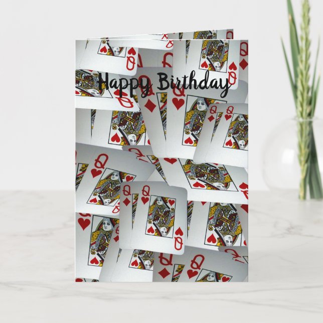 Poker Cards Queens Design Birthday Card, (Front)