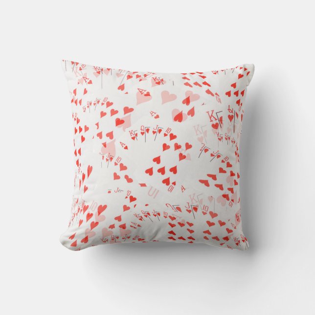 Poker Cards Royal Hearts Flush Pattern, Throw Pillow (Front)