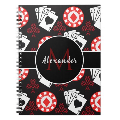 Poker Cards Spades  Crosses Personalized Name Red Notebook