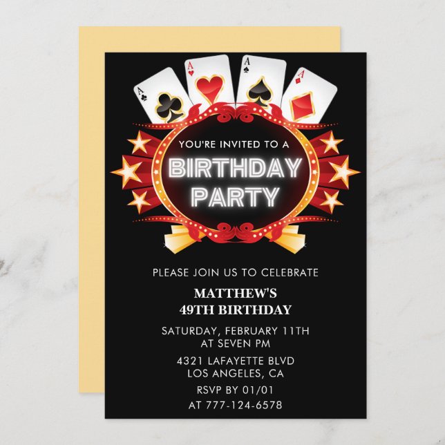 Poker Casino Playing card 49th birthday invitation (Front/Back)