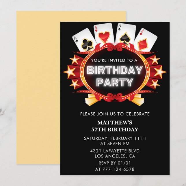Poker Casino Playing card 57th birthday invitation (Front/Back)