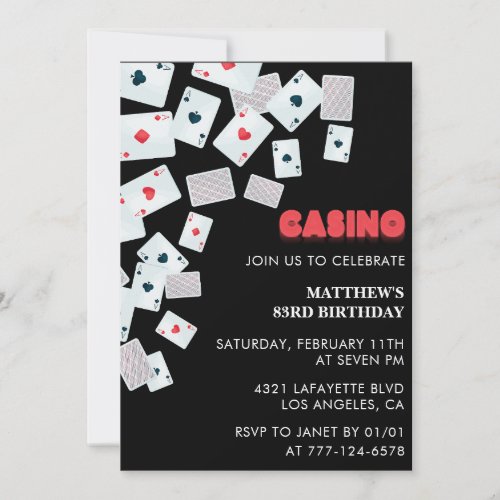 Poker Casino Playing card 83rd birthday invitation